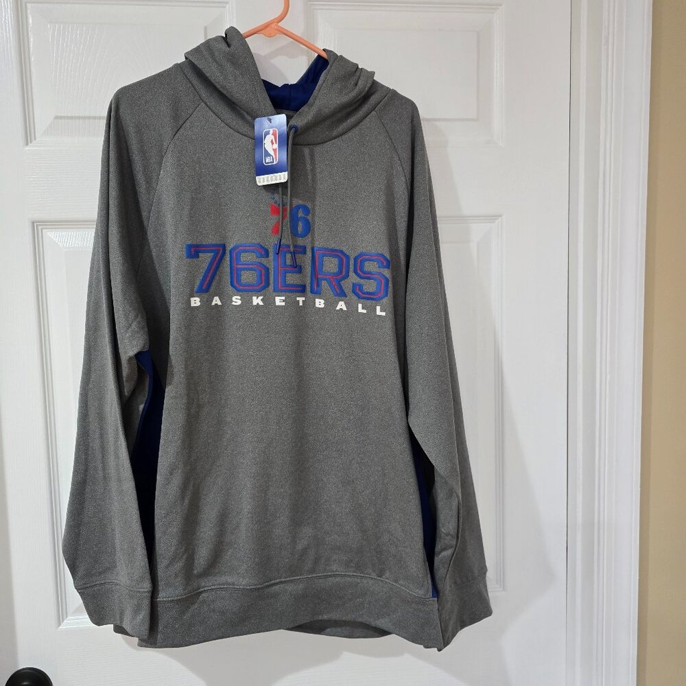 Philadelphia‎ 76er's Men's NBA Pullover Hoodie Polyester Gray Blue Size 2XL NWT